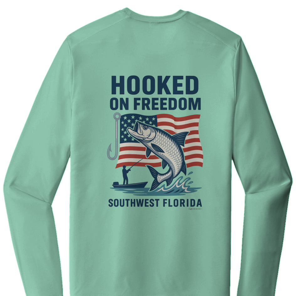 Hooked On Freedom (US Flag Edition) - Posi UV Pro LS Tee