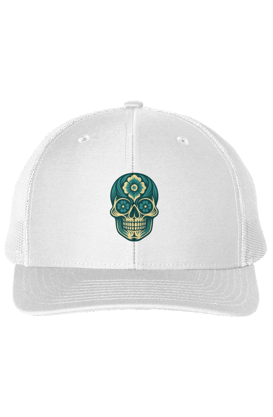 Sugar Skull Embroidered Snapback Trucker Cap