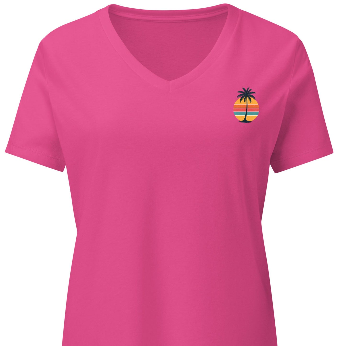 Single Palm at Sunset – Women’s Premier Coastal V-Neck