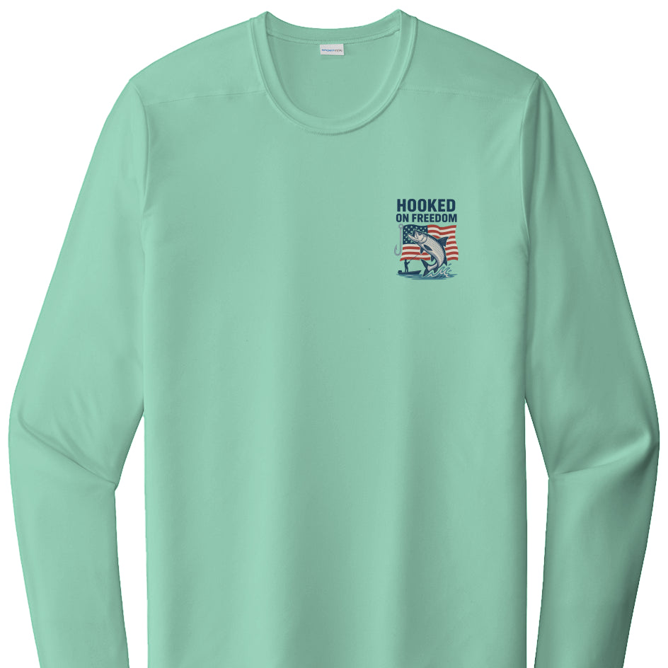 Hooked On Freedom (US Flag Edition) - Posi UV Pro LS Tee