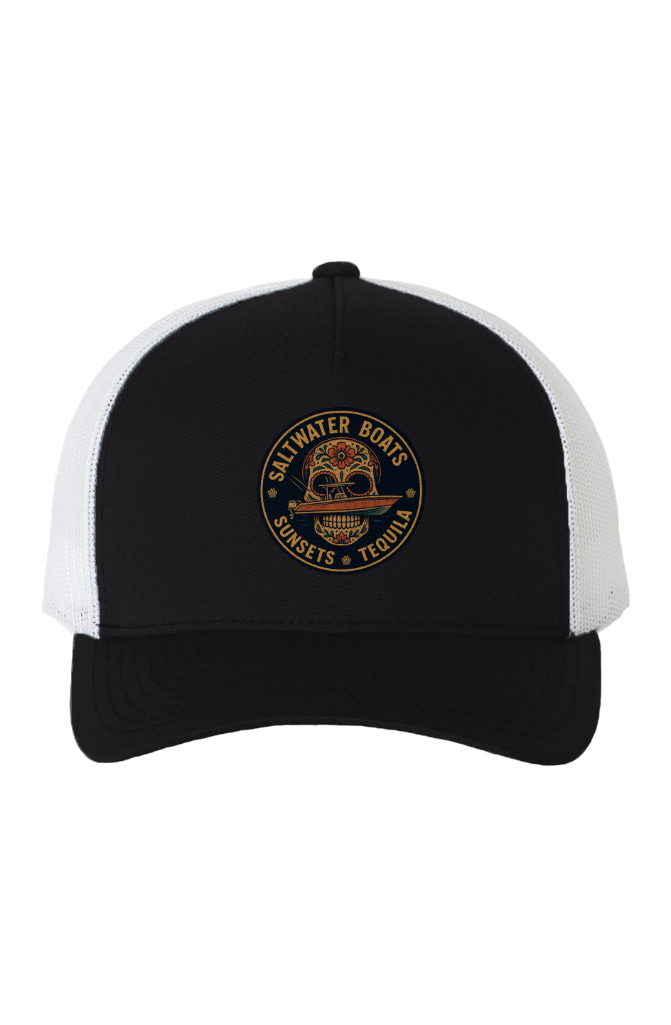 White Mesh Five-Panel Retro Trucker Cap