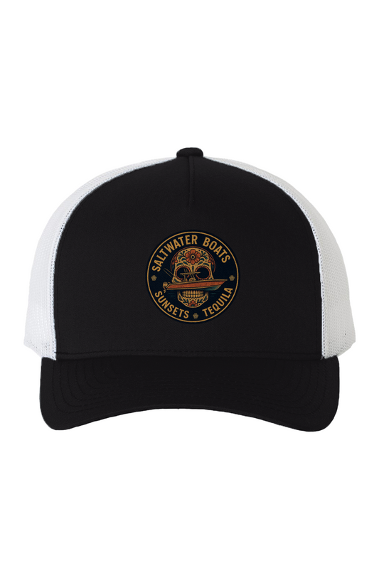 White Mesh Five-Panel Retro Trucker Cap