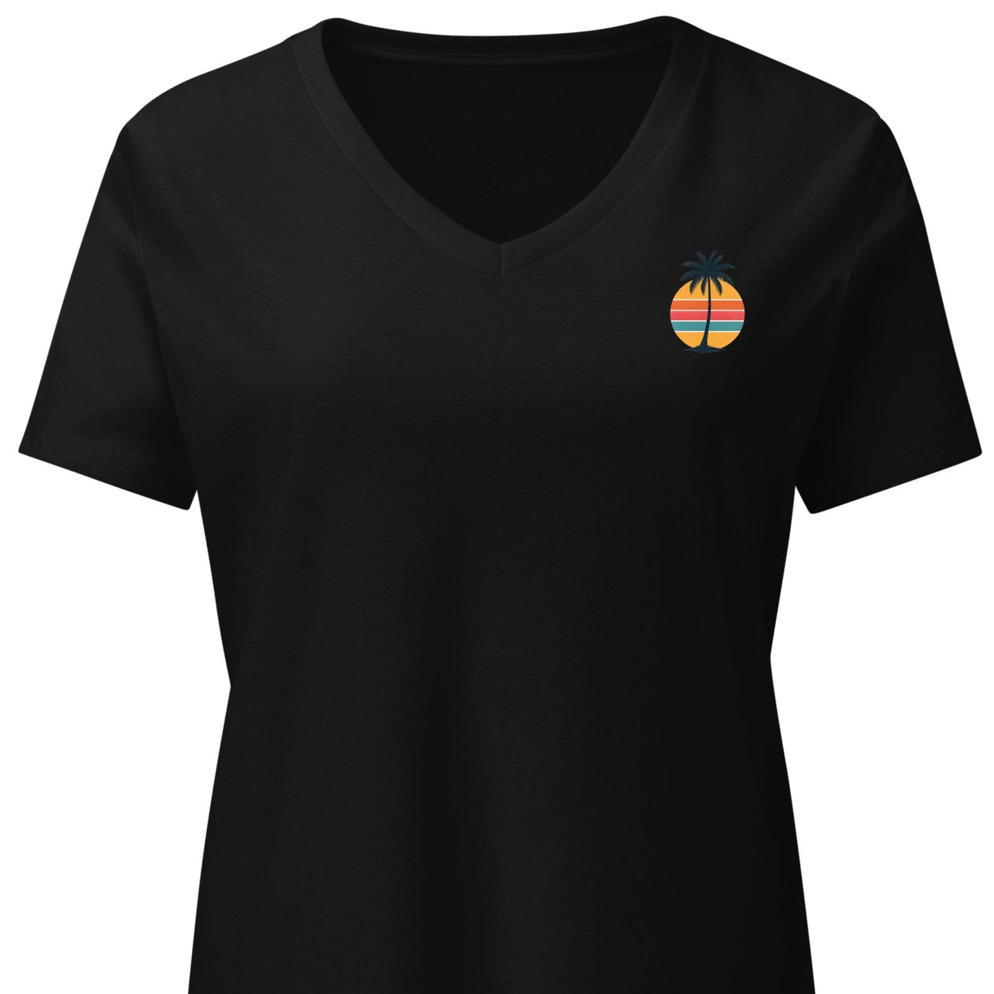 Single Palm at Sunset – Women’s Premier Coastal V-Neck