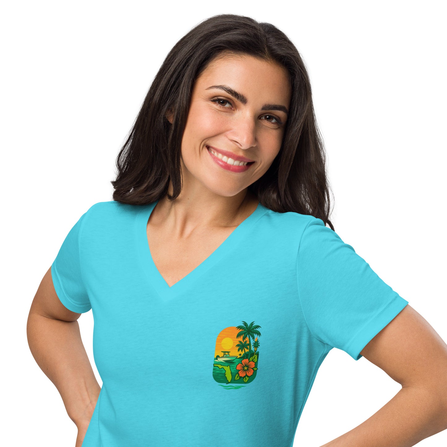 Florida Hibiscus Sunset - Women’s Premier Coastal V-Neck