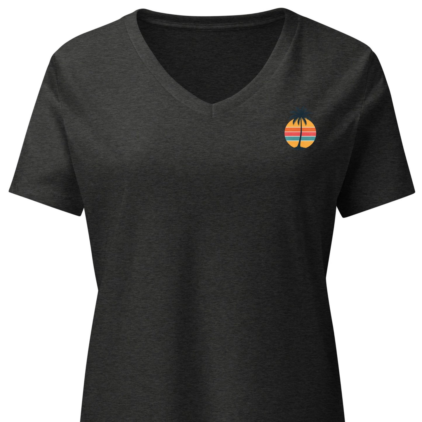 Single Palm at Sunset – Women’s Premier Coastal V-Neck