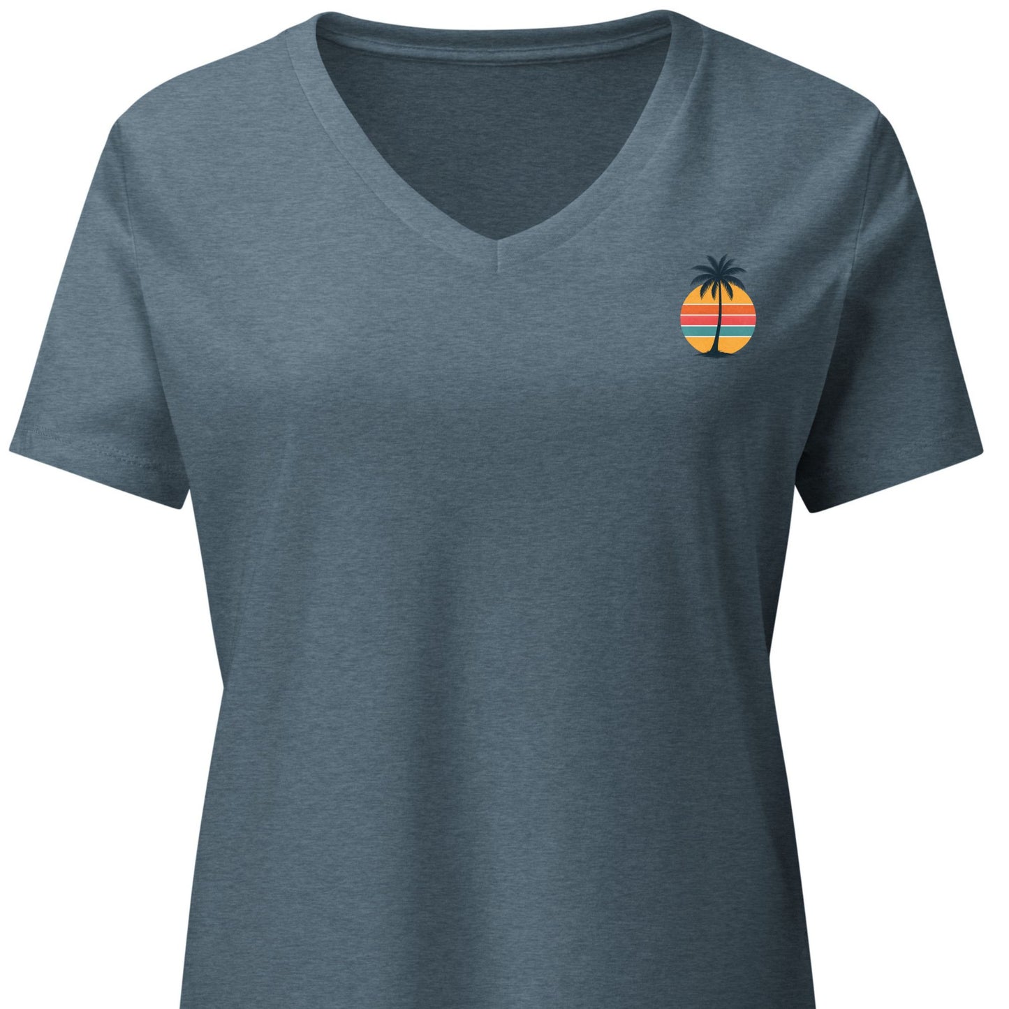 Single Palm at Sunset – Women’s Premier Coastal V-Neck