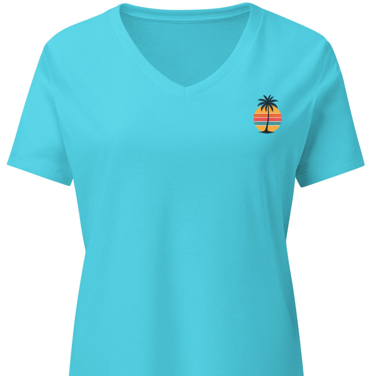 Single Palm at Sunset – Women’s Premier Coastal V-Neck