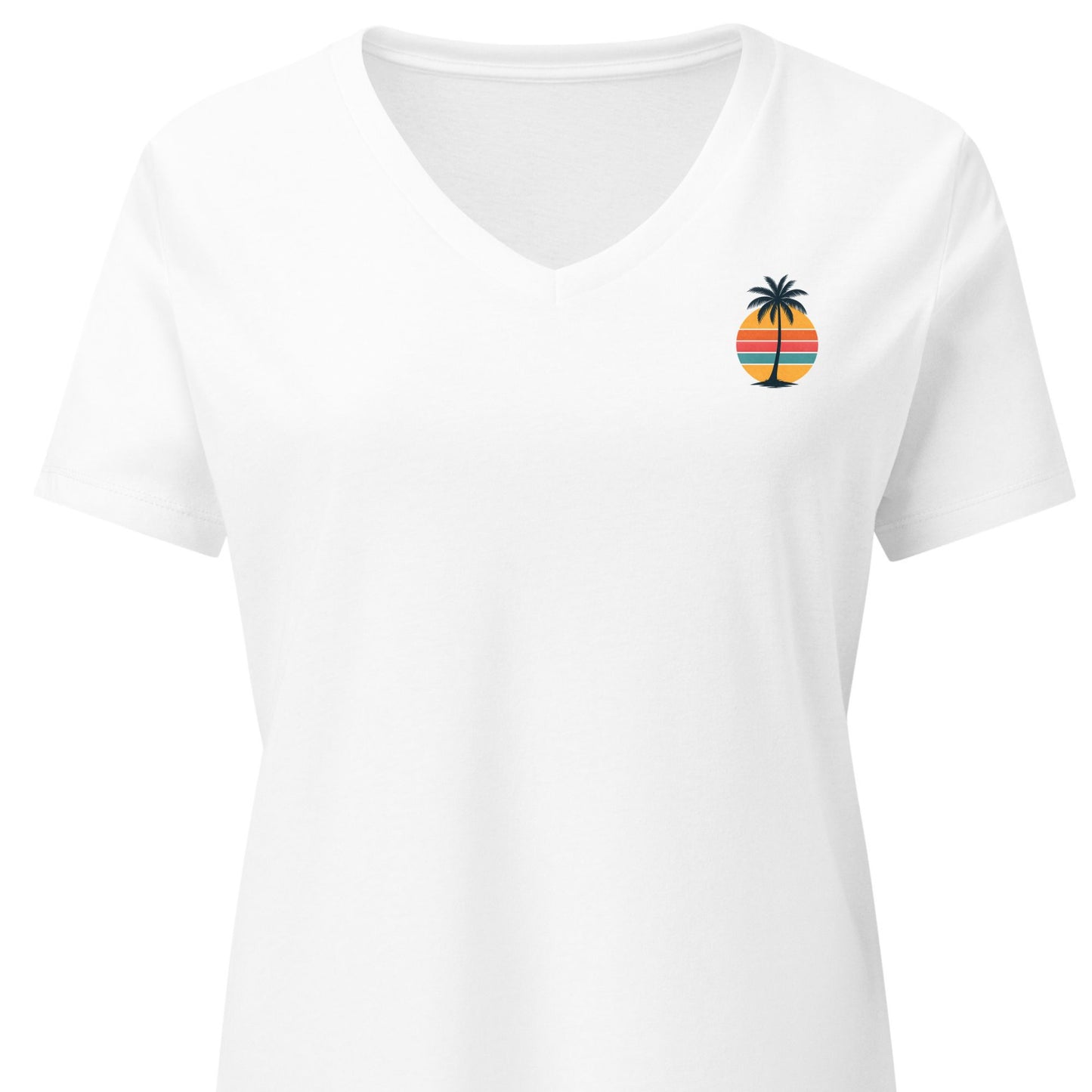 Single Palm at Sunset – Women’s Premier Coastal V-Neck