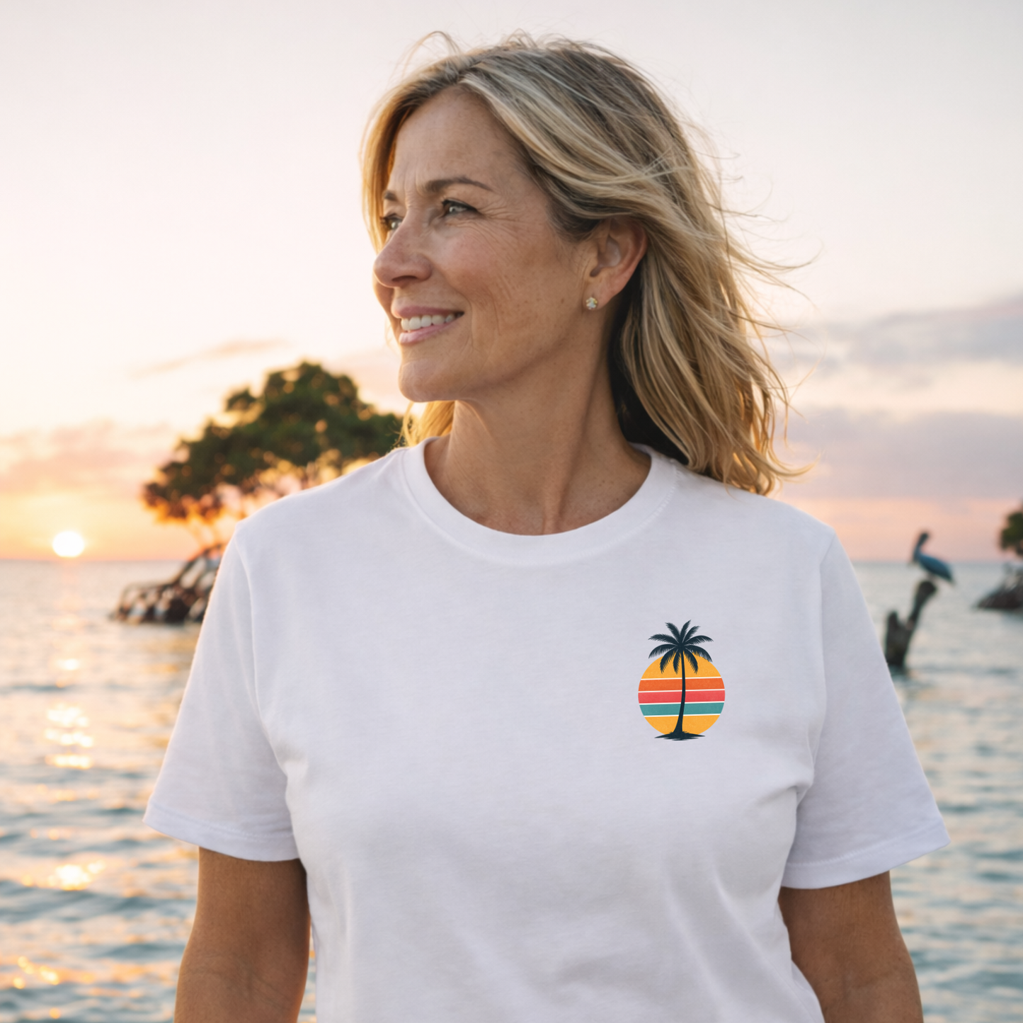 Single Palm at Sunset - The Everyday Coastal Tee (Unisex Crew Neck)