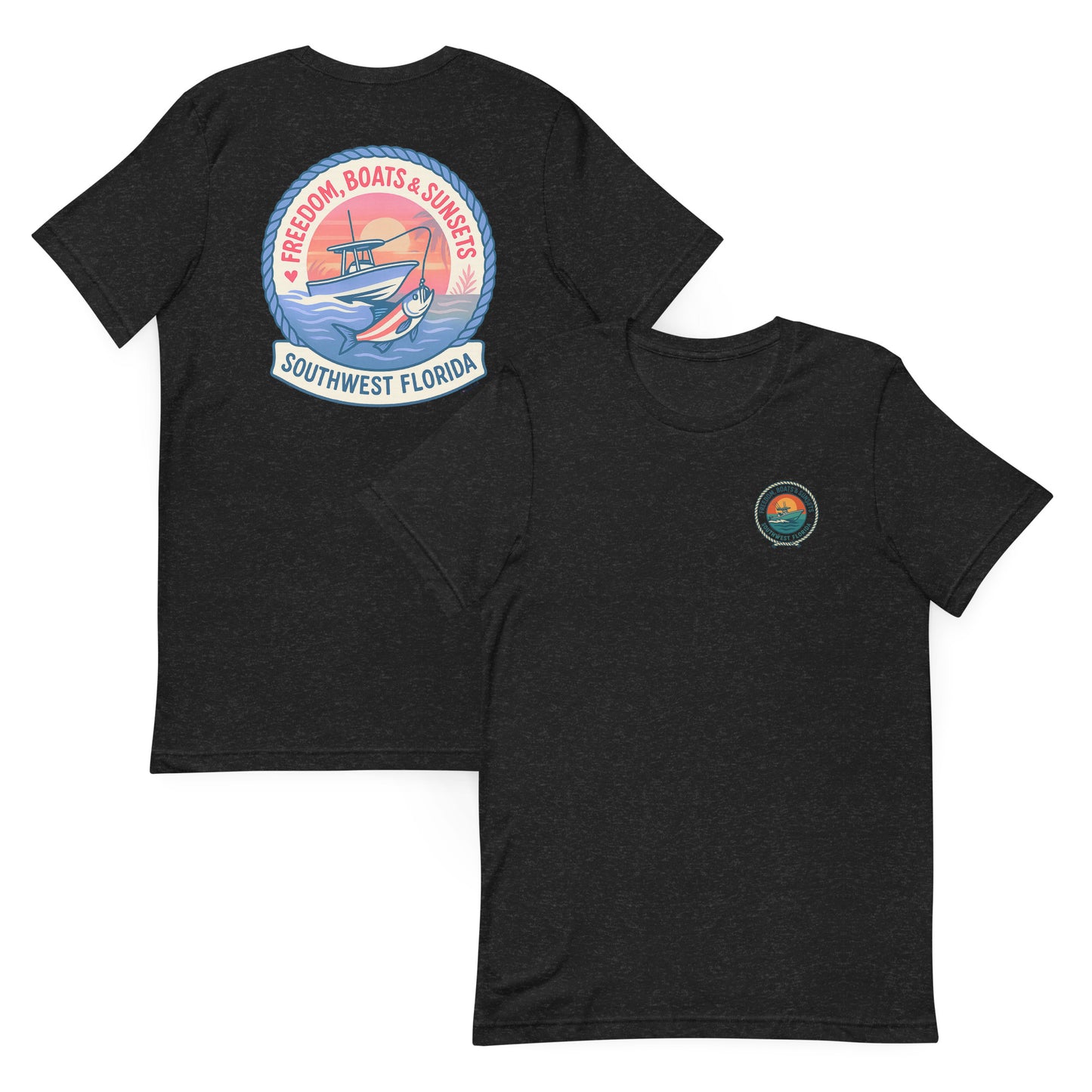 Freedom, Boats & Sunsets  The Everyday Coastal Tee (Unisex Crew Neck)