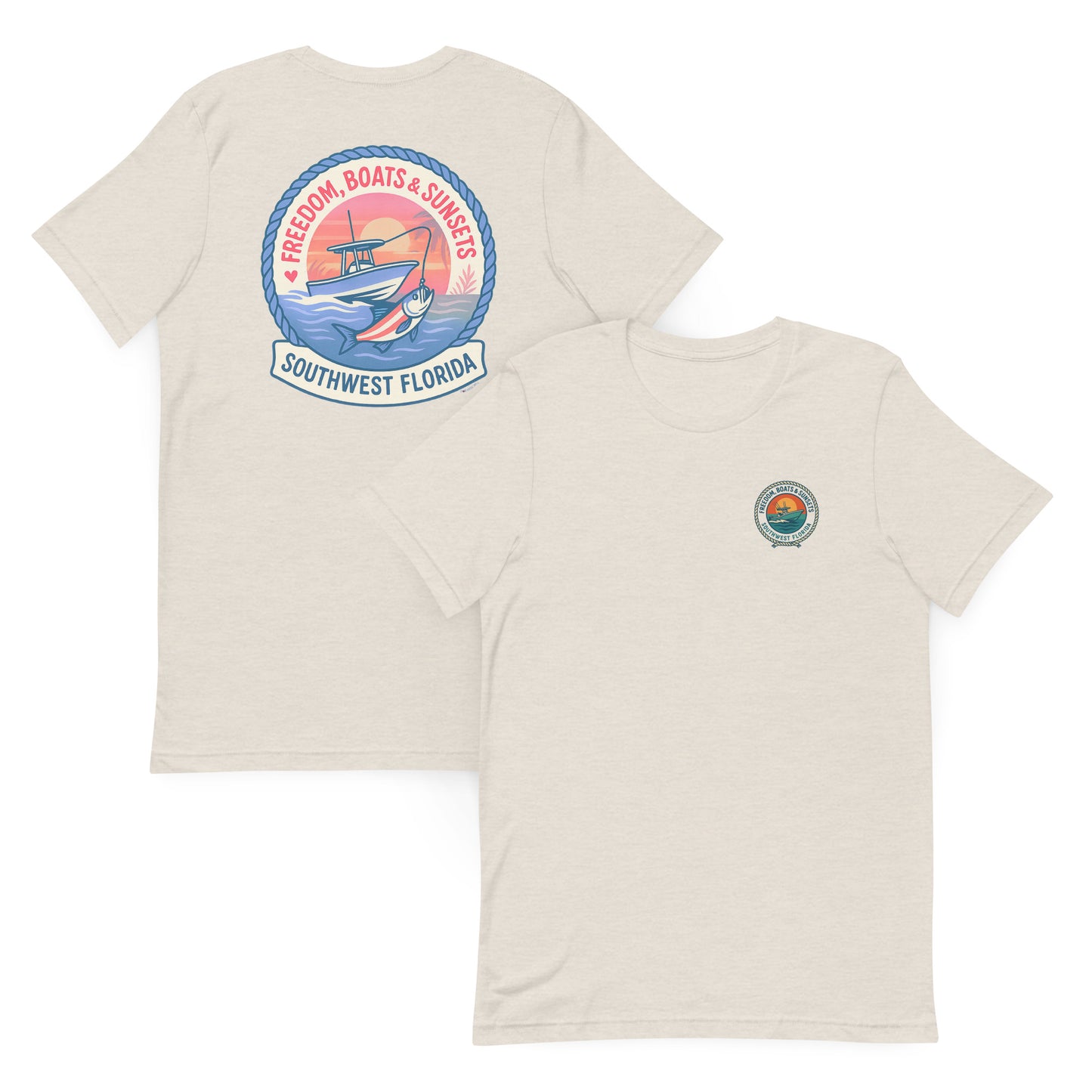 Freedom, Boats & Sunsets  The Everyday Coastal Tee (Unisex Crew Neck)