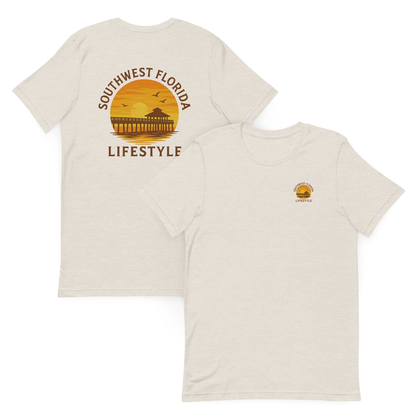 Sunset Pier Reflections  The Everyday Coastal Tee (Unisex Crew Neck)