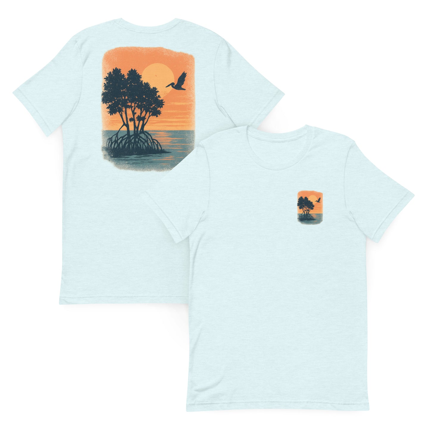 Pelican Over Golden Mangrove  The Everyday Coastal Tee (Unisex Crew Neck)
