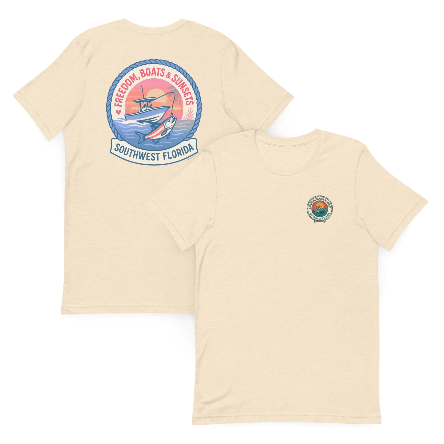 Freedom, Boats & Sunsets Patriotic Catch Edition – The Everyday Coastal Tee (Unisex Crew Neck)