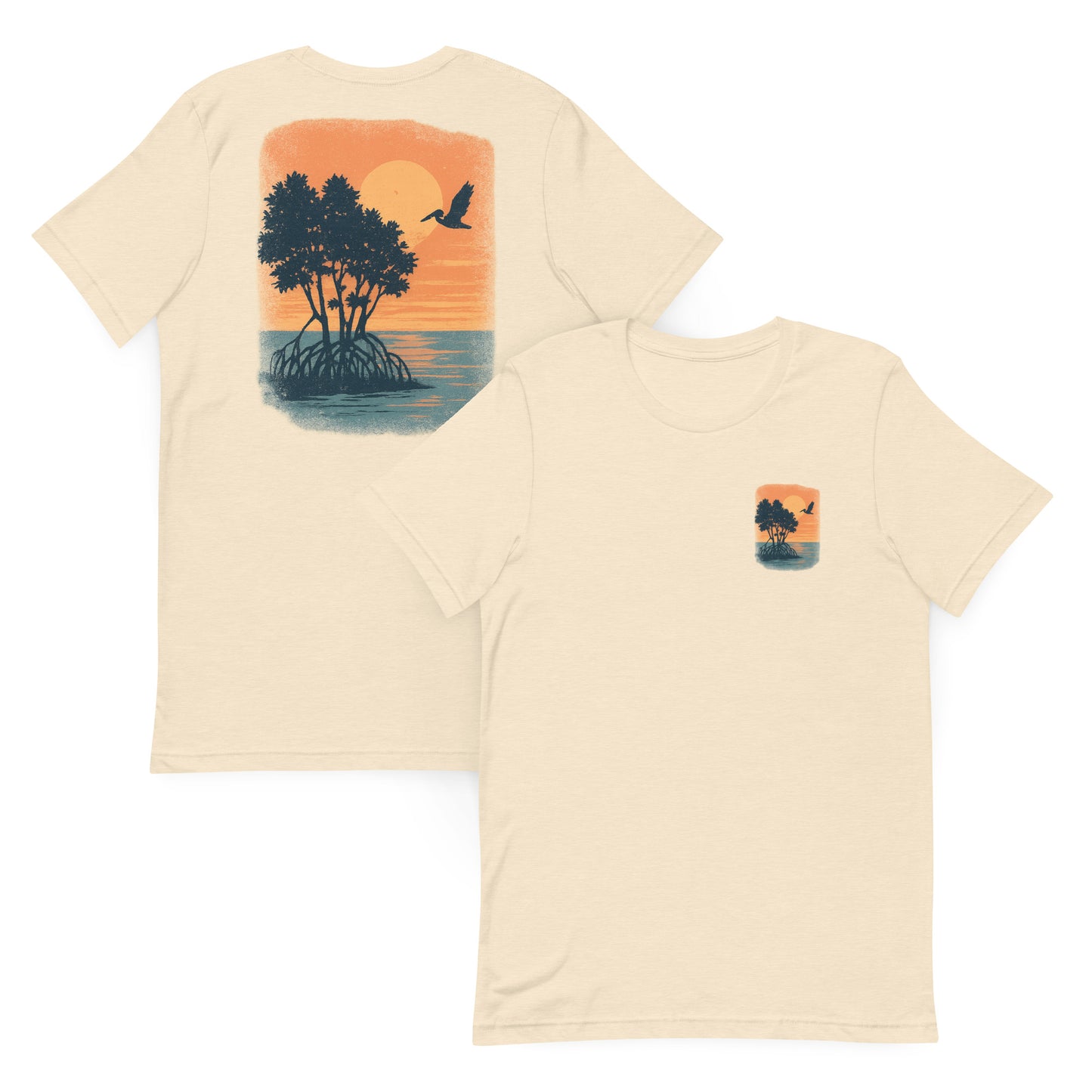Pelican Over Golden Mangrove  The Everyday Coastal Tee (Unisex Crew Neck)