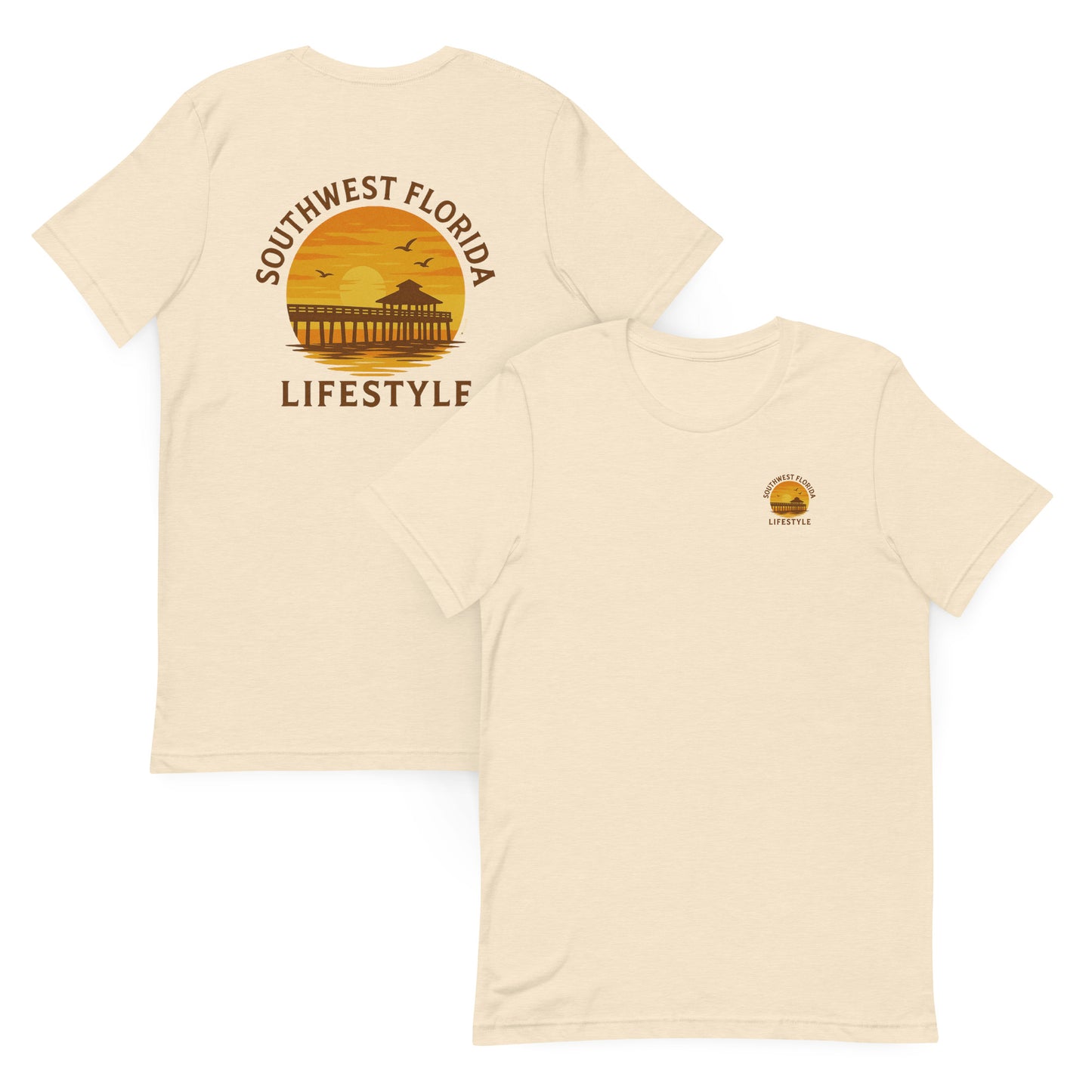 Sunset Pier Reflections  The Everyday Coastal Tee (Unisex Crew Neck)