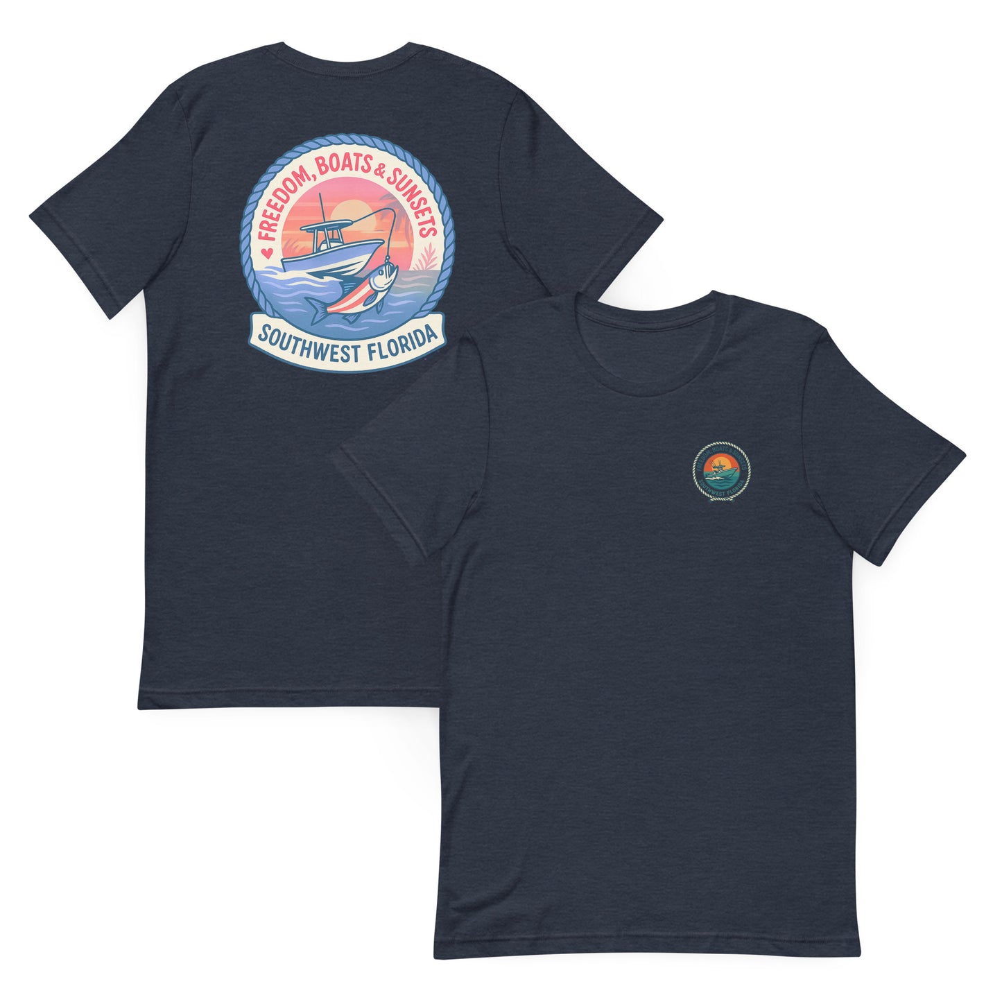 Freedom, Boats & Sunsets  The Everyday Coastal Tee (Unisex Crew Neck)