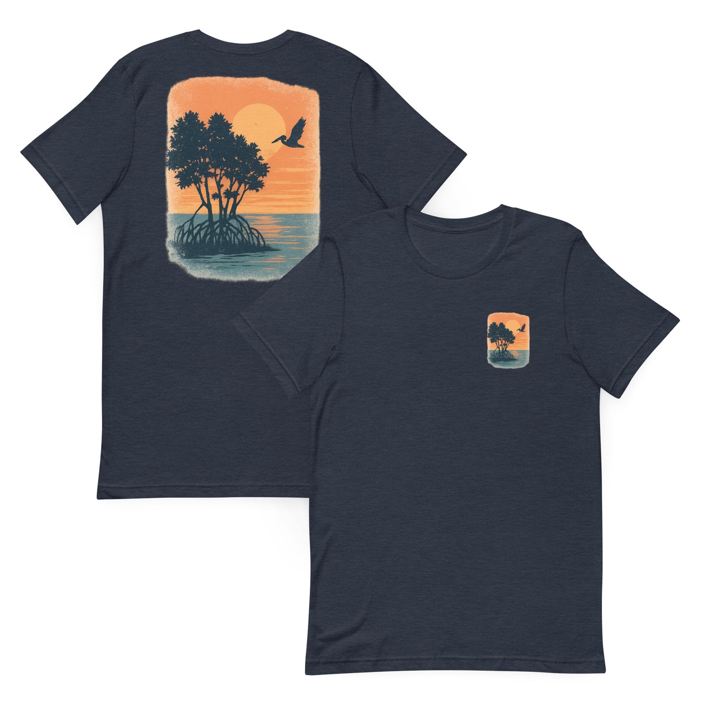 Pelican Over Golden Mangrove  The Everyday Coastal Tee (Unisex Crew Neck)