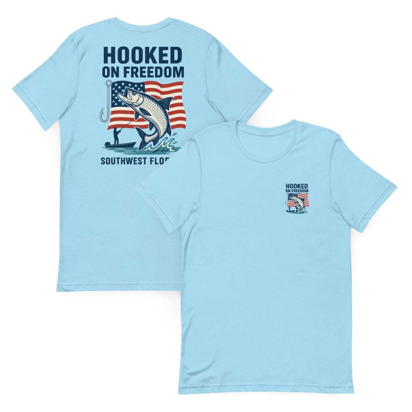 Hooked On Freedom – US Flag Edition - The Everyday Coastal Tee (Unisex Crew Neck)