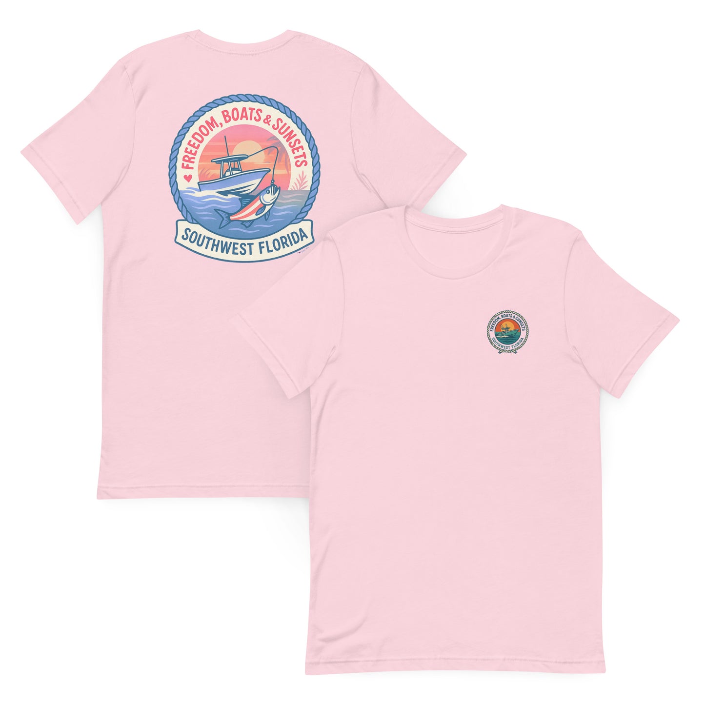 Freedom, Boats & Sunsets  The Everyday Coastal Tee (Unisex Crew Neck)