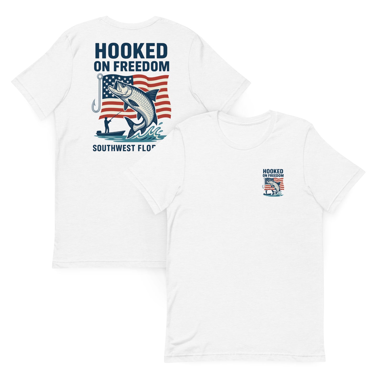 Hooked On Freedom – US Flag Edition - The Everyday Coastal Tee (Unisex Crew Neck)