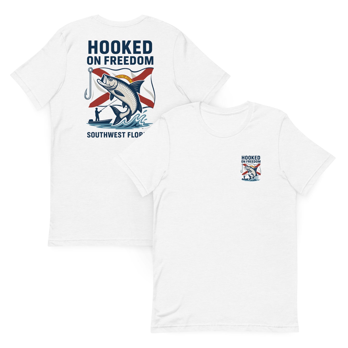 Hooked on Freedom – Florida Flag Edition - The Everyday Coastal Tee (Unisex Crew Neck)