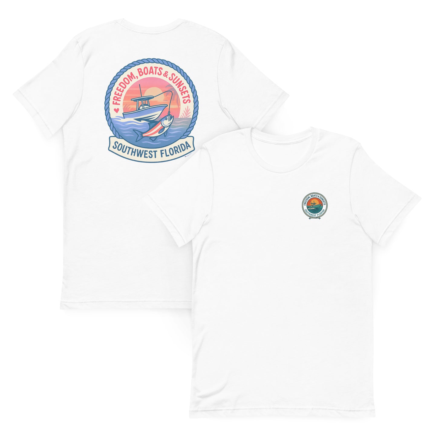 Freedom, Boats & Sunsets Patriotic Catch Edition – The Everyday Coastal Tee (Unisex Crew Neck)