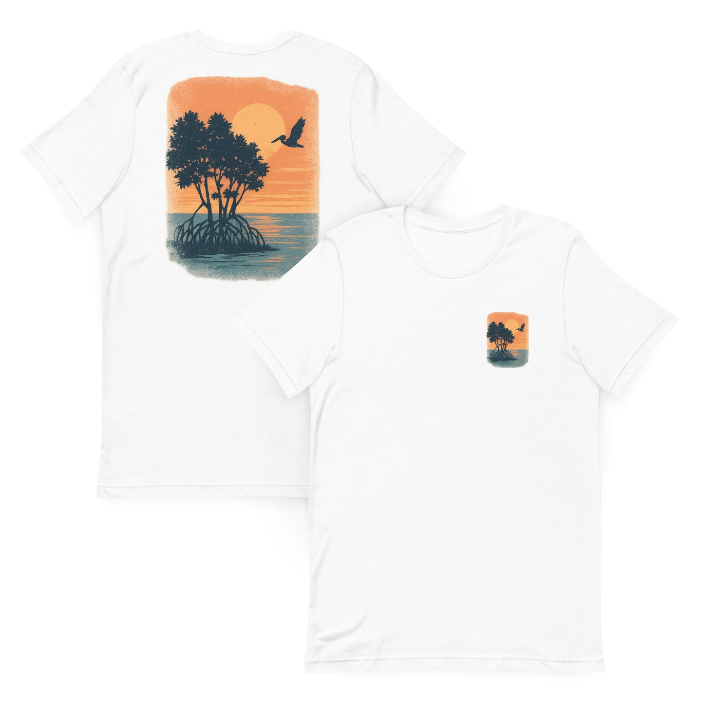 Pelican Over Golden Mangrove  The Everyday Coastal Tee (Unisex Crew Neck)