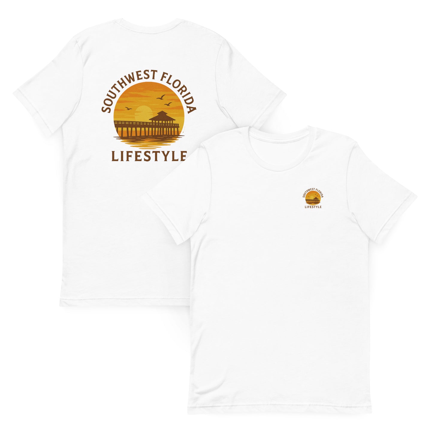 Sunset Pier Reflections  The Everyday Coastal Tee (Unisex Crew Neck)