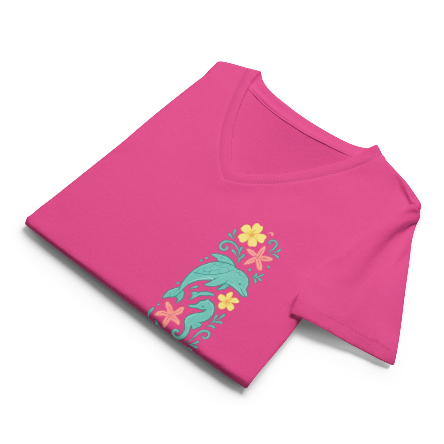 Tropical Reef Bloom  Women’s Whimsical Coastal V-Neck