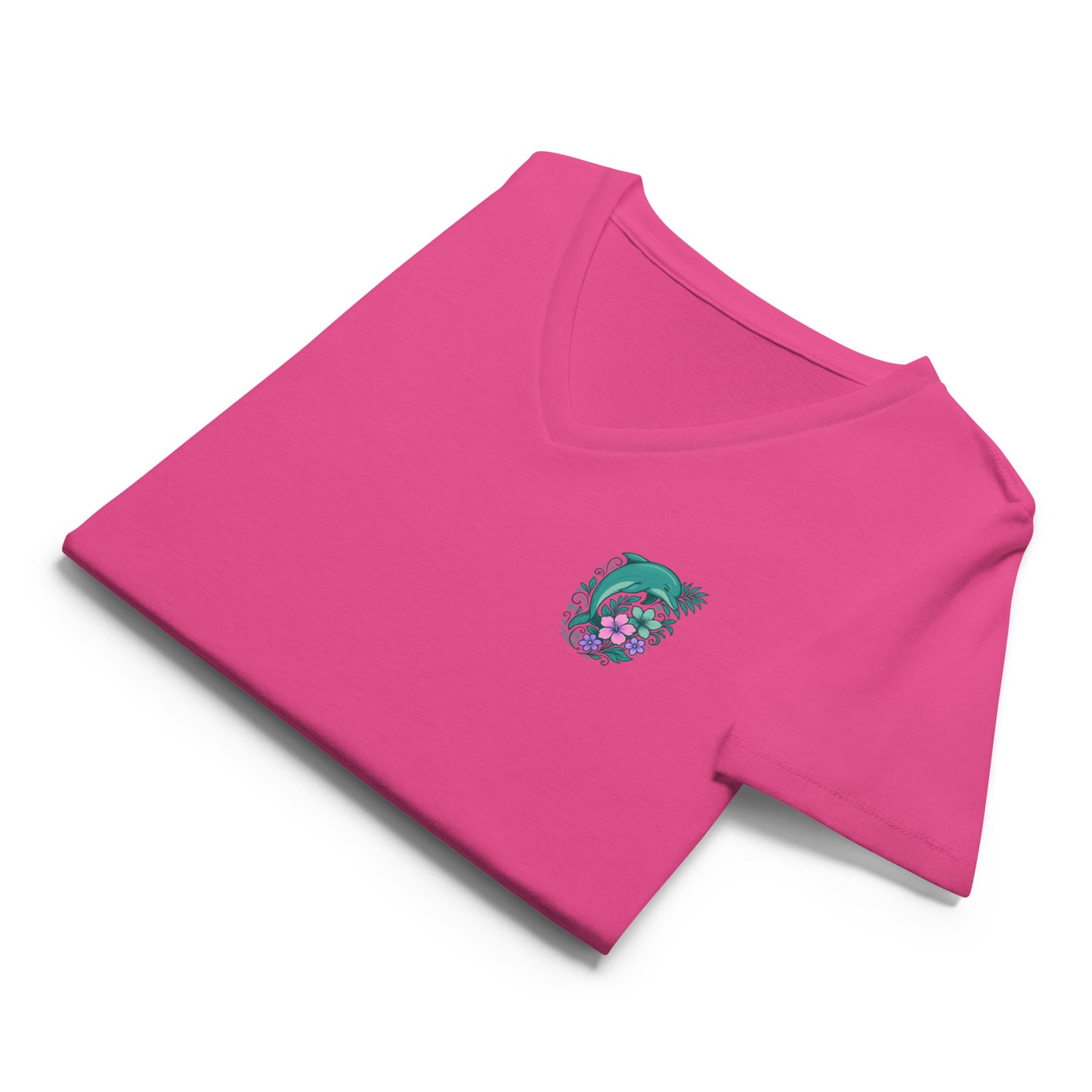 Tropical Dolphin Bloom - Women’s Whimsical Coastal V-Neck