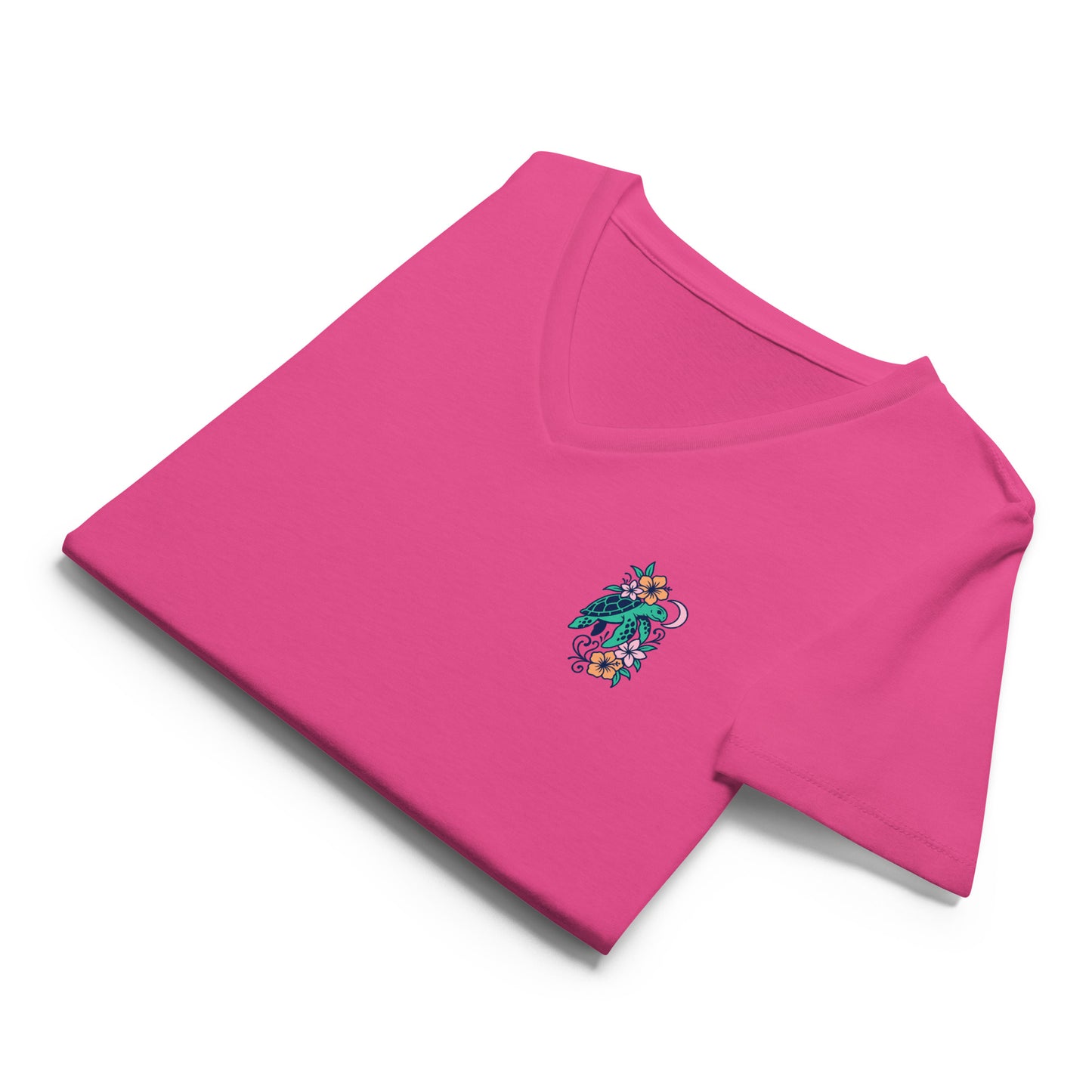Sea Turtle in Bloom - Women’s Whimsical Coastal V-Neck