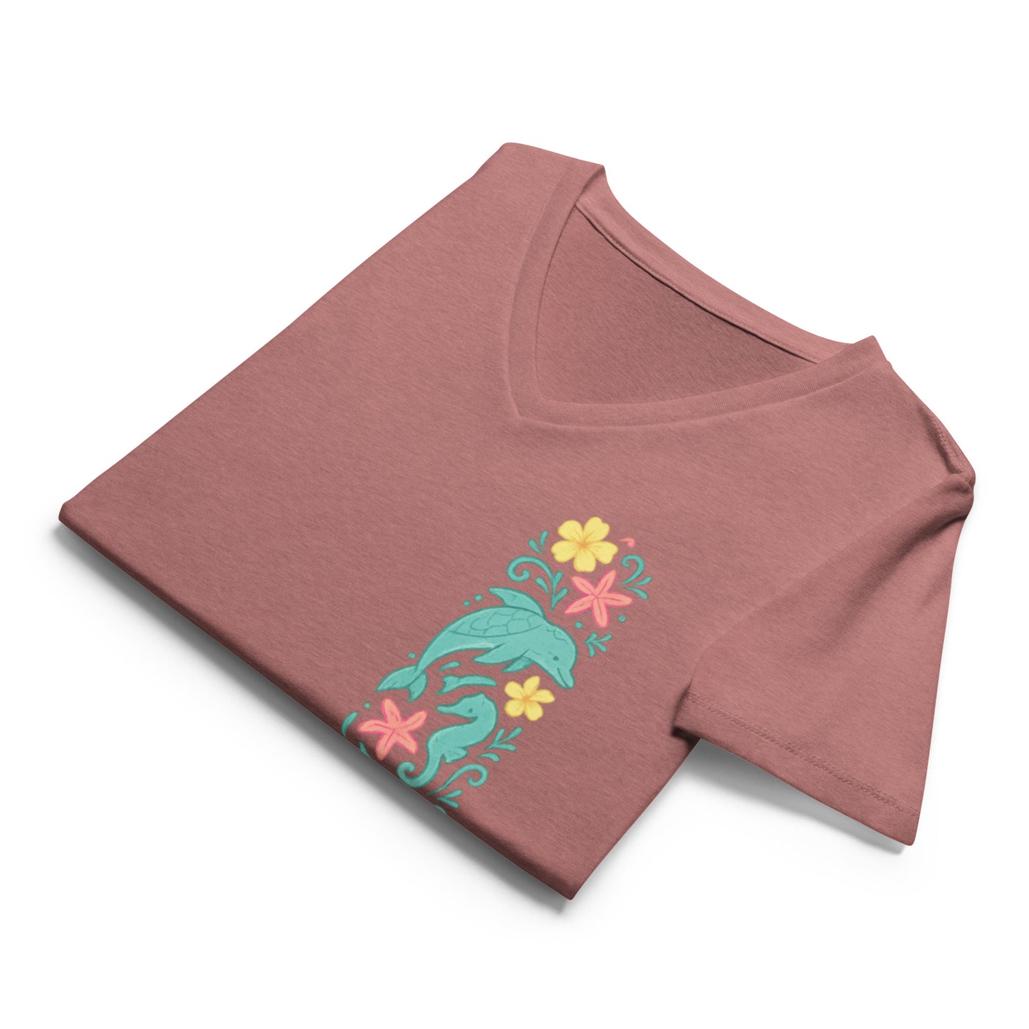 Tropical Reef Bloom  Women’s Whimsical Coastal V-Neck
