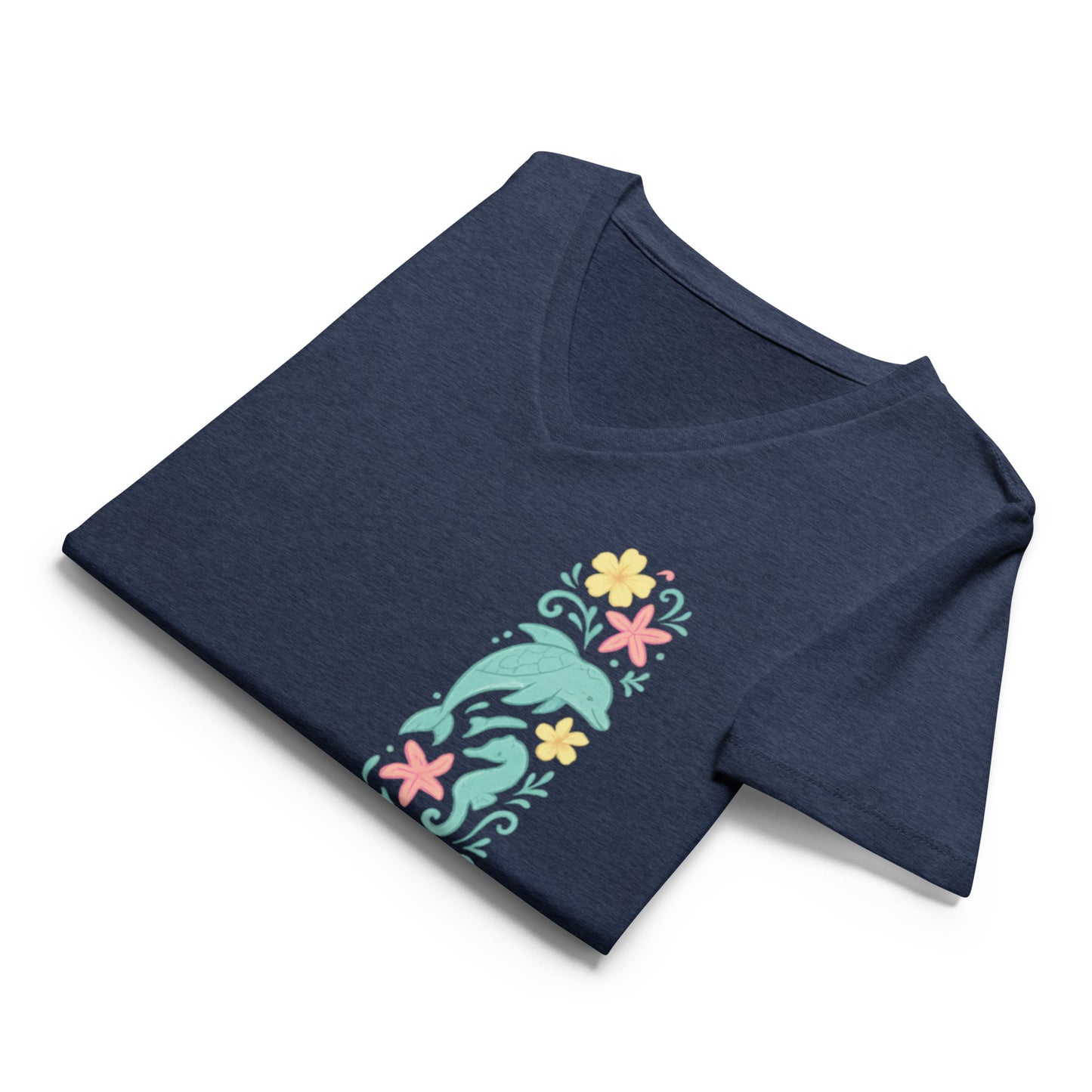 Tropical Reef Bloom  Women’s Whimsical Coastal V-Neck