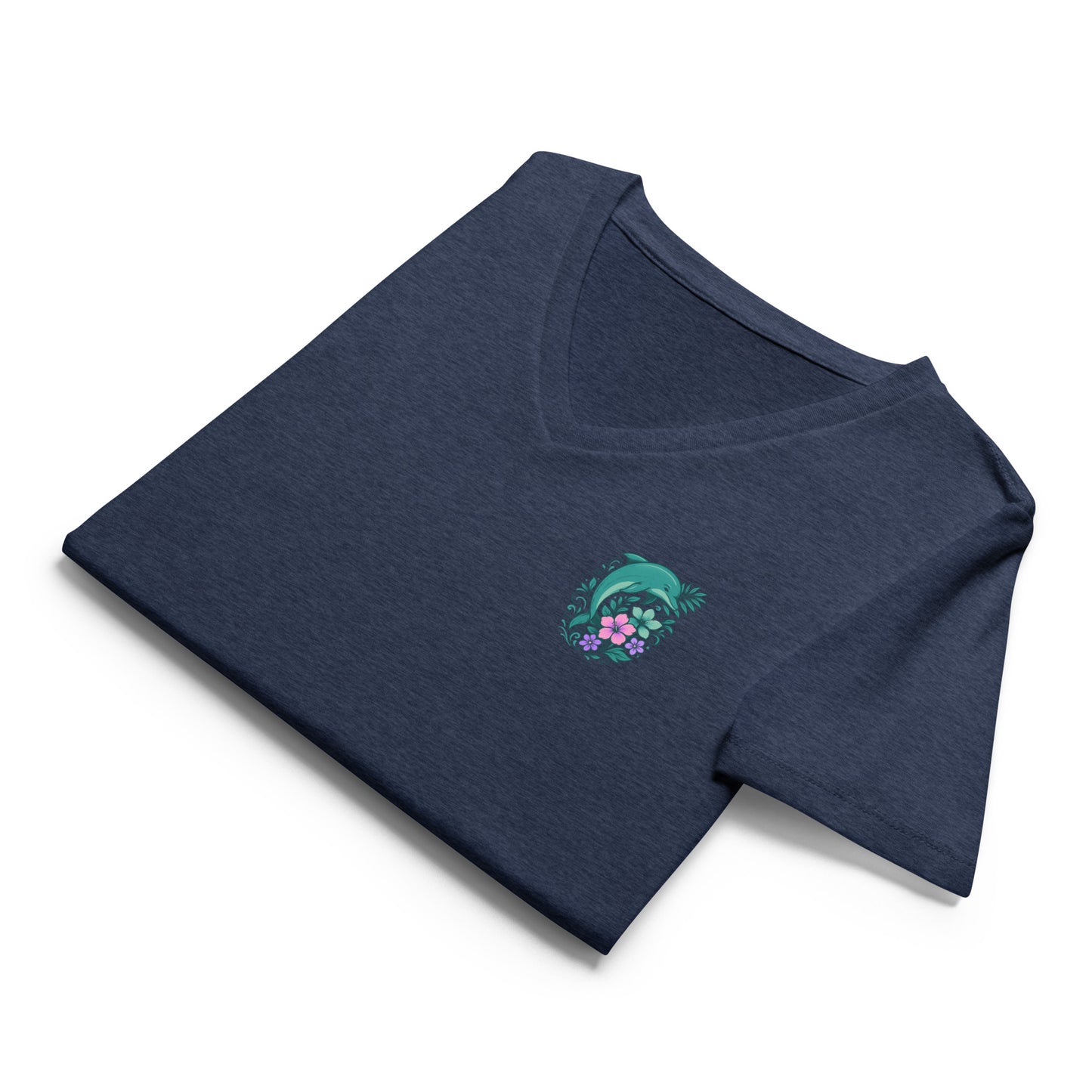Tropical Dolphin Bloom - Women’s Whimsical Coastal V-Neck