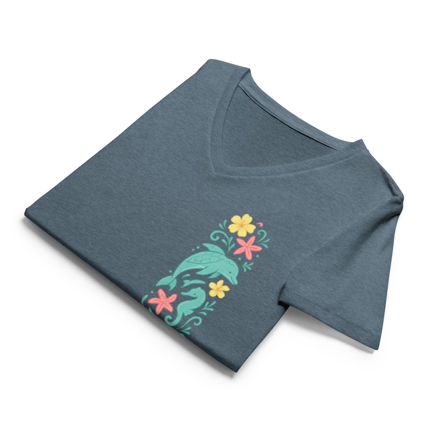 Tropical Reef Bloom  Women’s Whimsical Coastal V-Neck