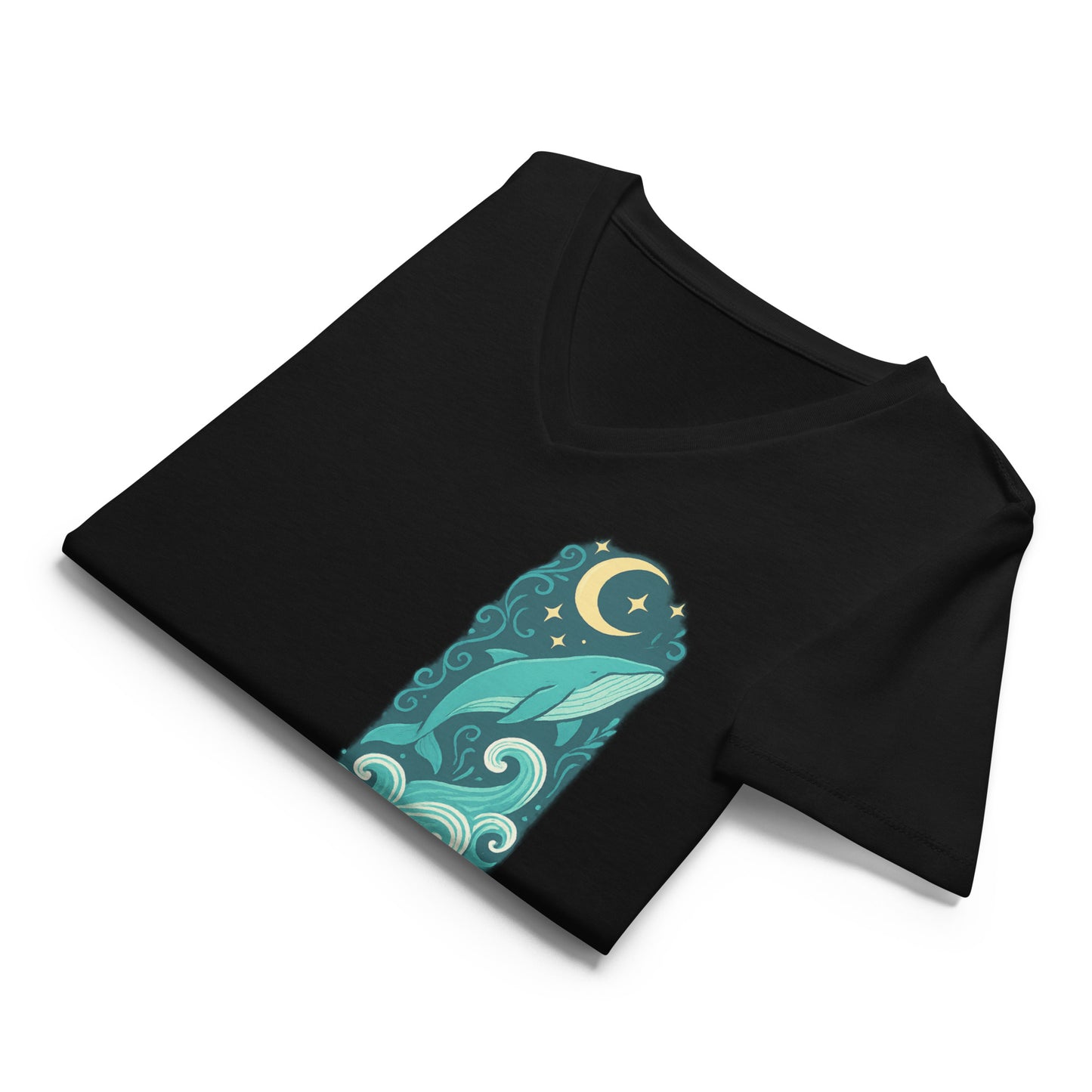 Moonlit Whale Dreams - Women’s Whimsical Coastal V-Neck