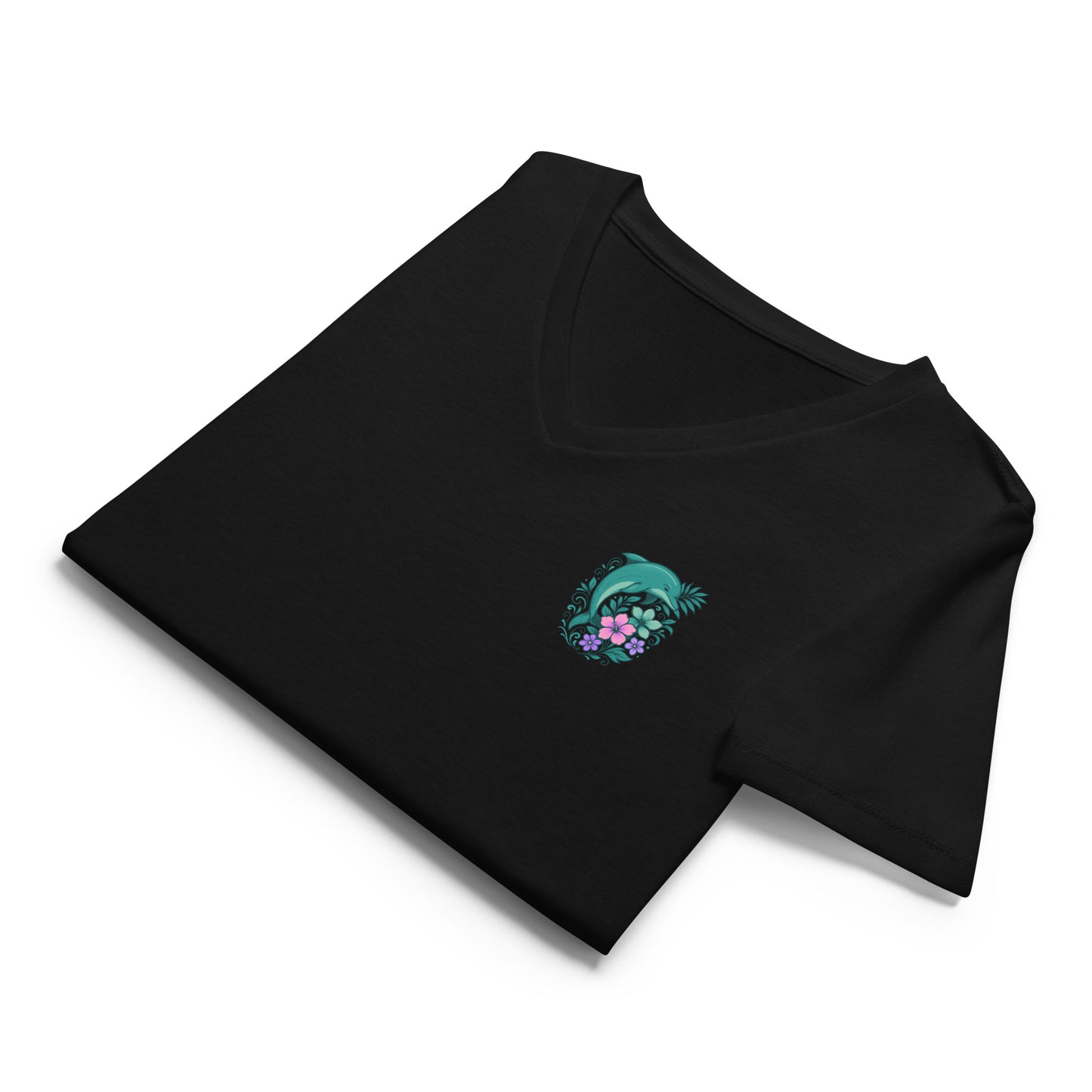 Tropical Dolphin Bloom - Women’s Whimsical Coastal V-Neck