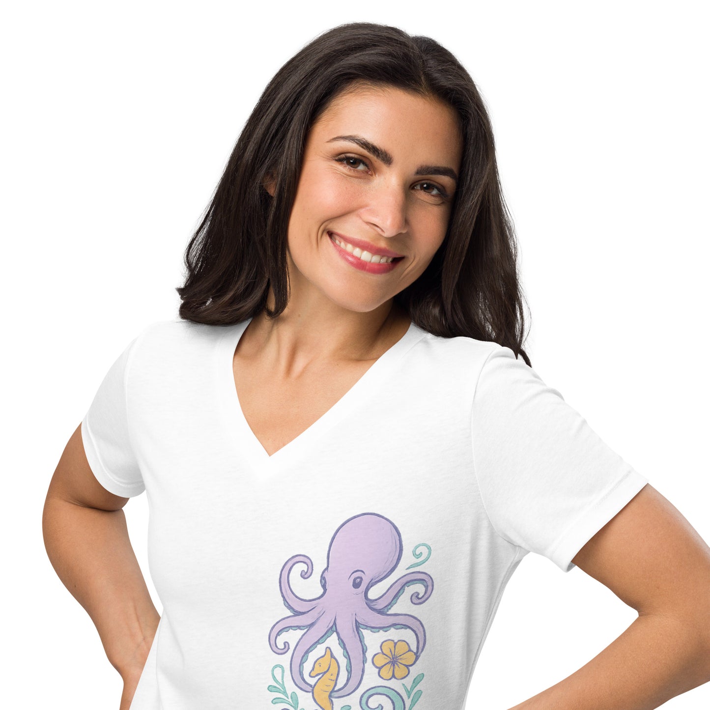 Lavender Reef Friends - Women’s Whimsical Coastal V-Neck