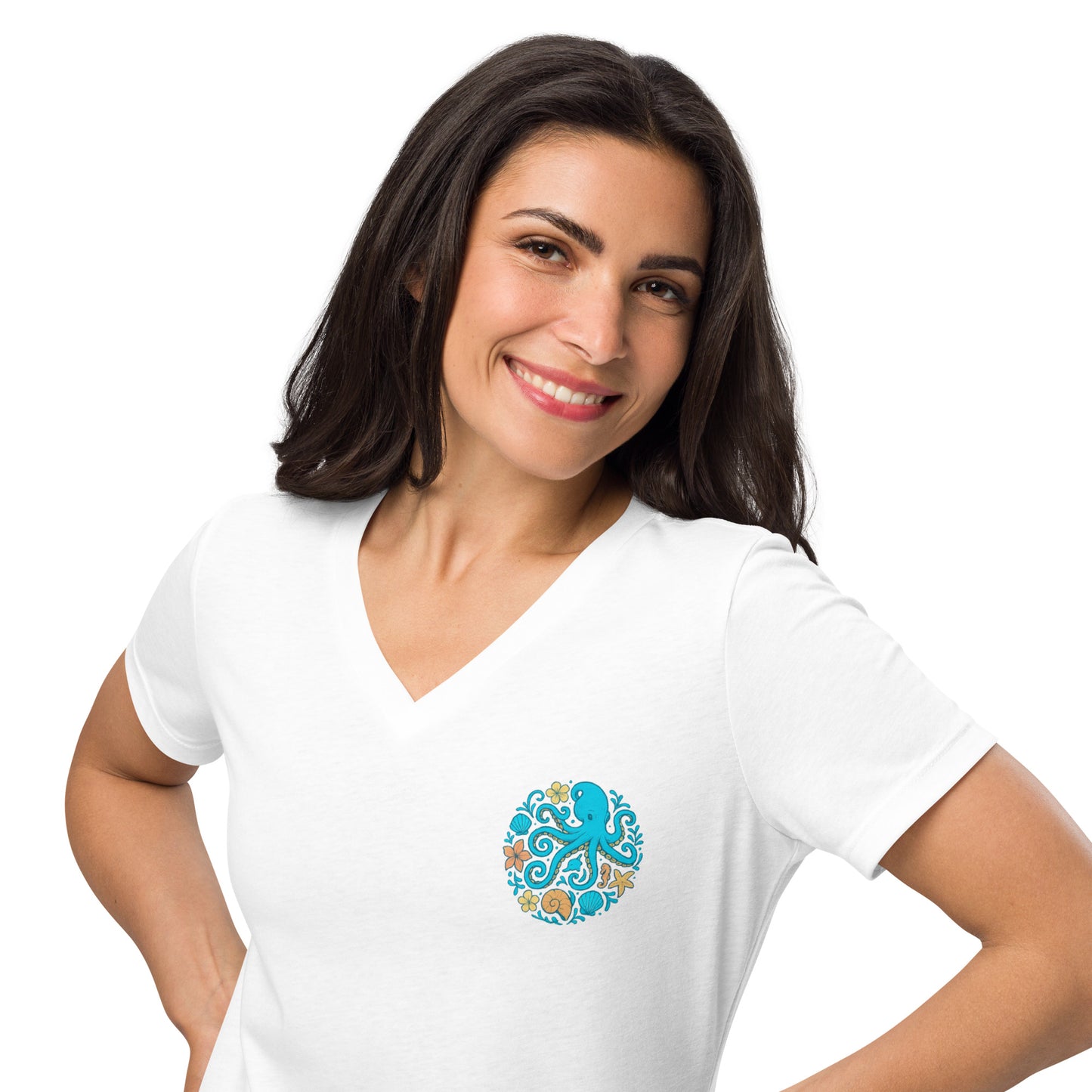 Octopus in Bloom - Women’s Whimsical Coastal V-Neck