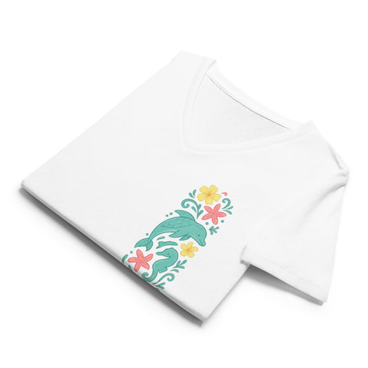 Tropical Reef Bloom  Women’s Whimsical Coastal V-Neck