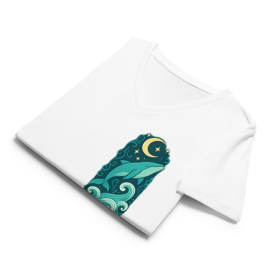 Moonlit Whale Dreams - Women’s Whimsical Coastal V-Neck