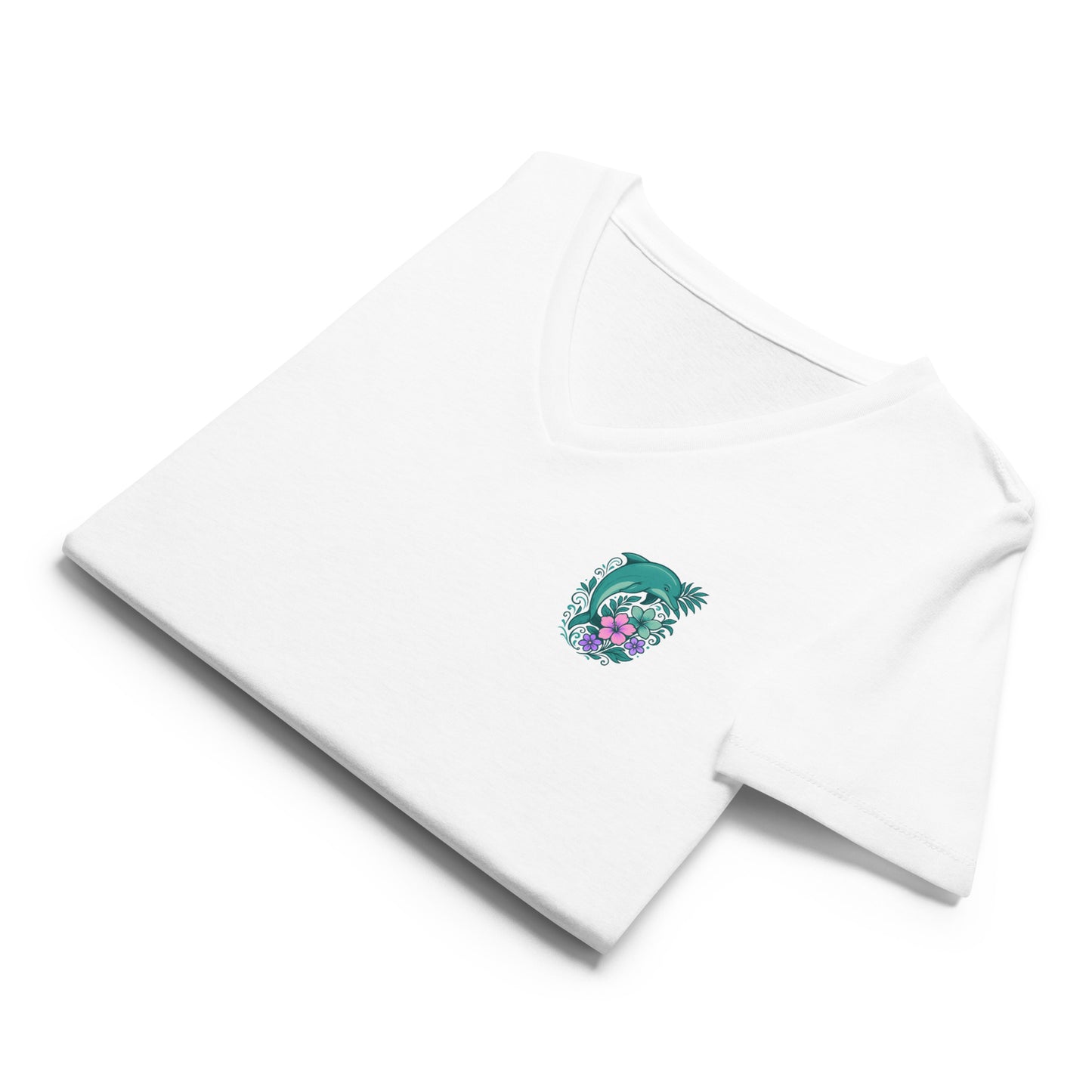 Tropical Dolphin Bloom - Women’s Whimsical Coastal V-Neck