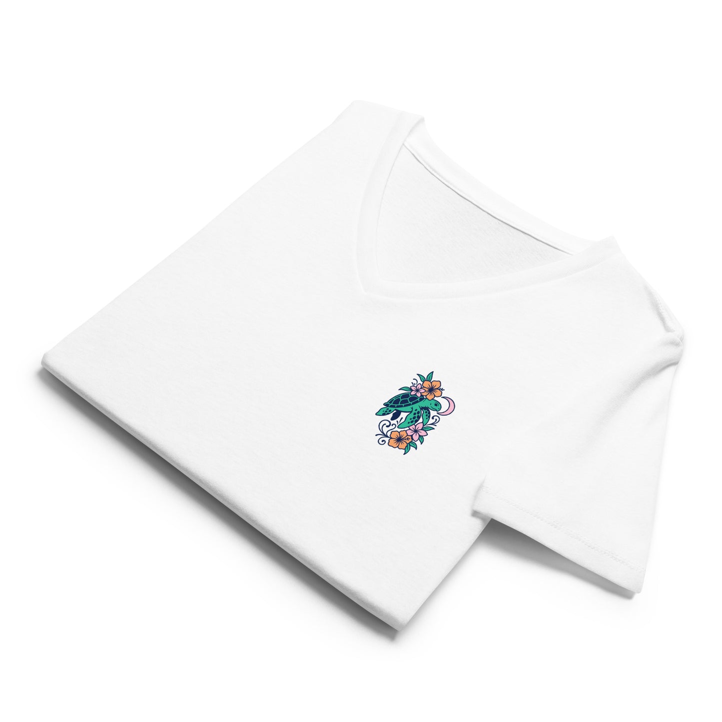 Sea Turtle in Bloom - Women’s Whimsical Coastal V-Neck