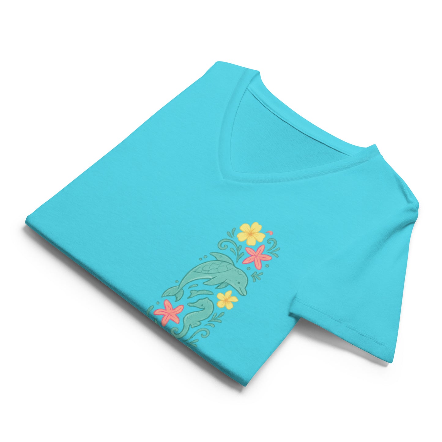 Tropical Reef Bloom  Women’s Whimsical Coastal V-Neck