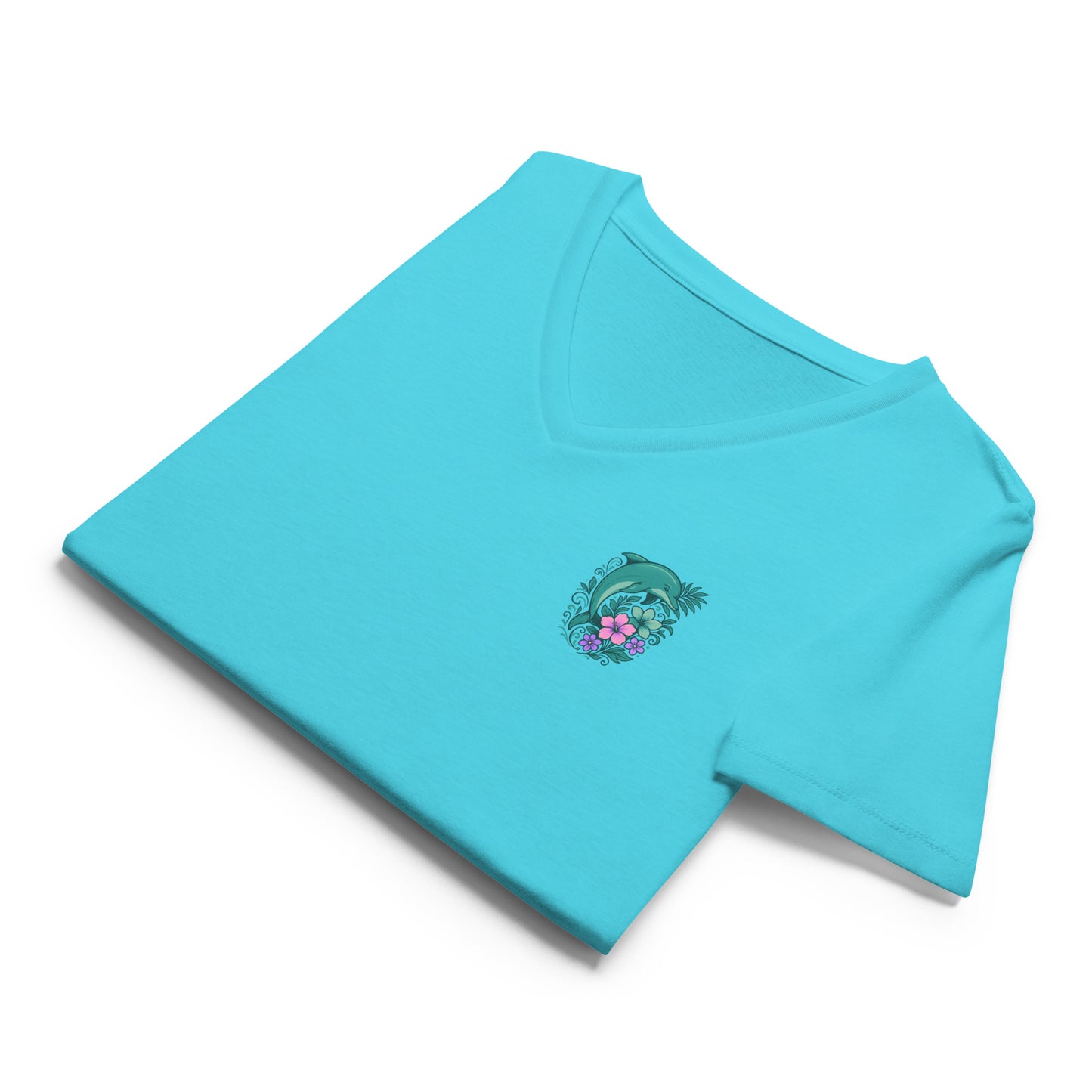 Tropical Dolphin Bloom - Women’s Whimsical Coastal V-Neck